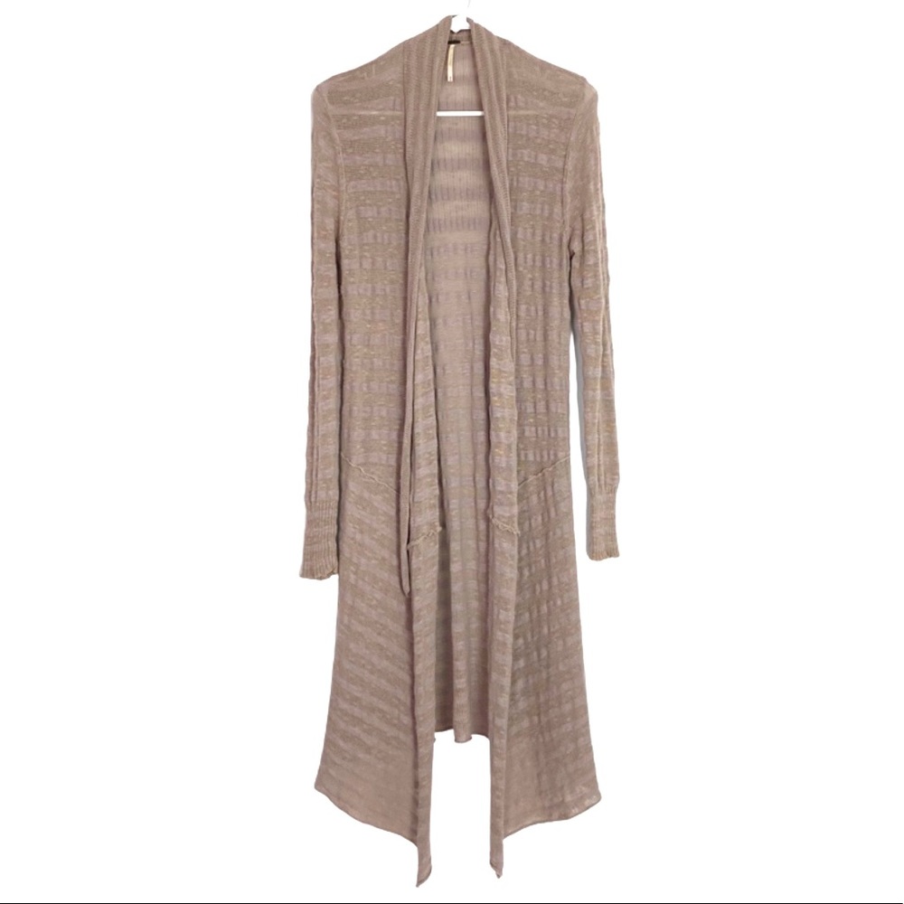 Free People Forget Me Not Long Duster Cardigan Sweater Striped Blush Pink Medium - Picture 12 of 12